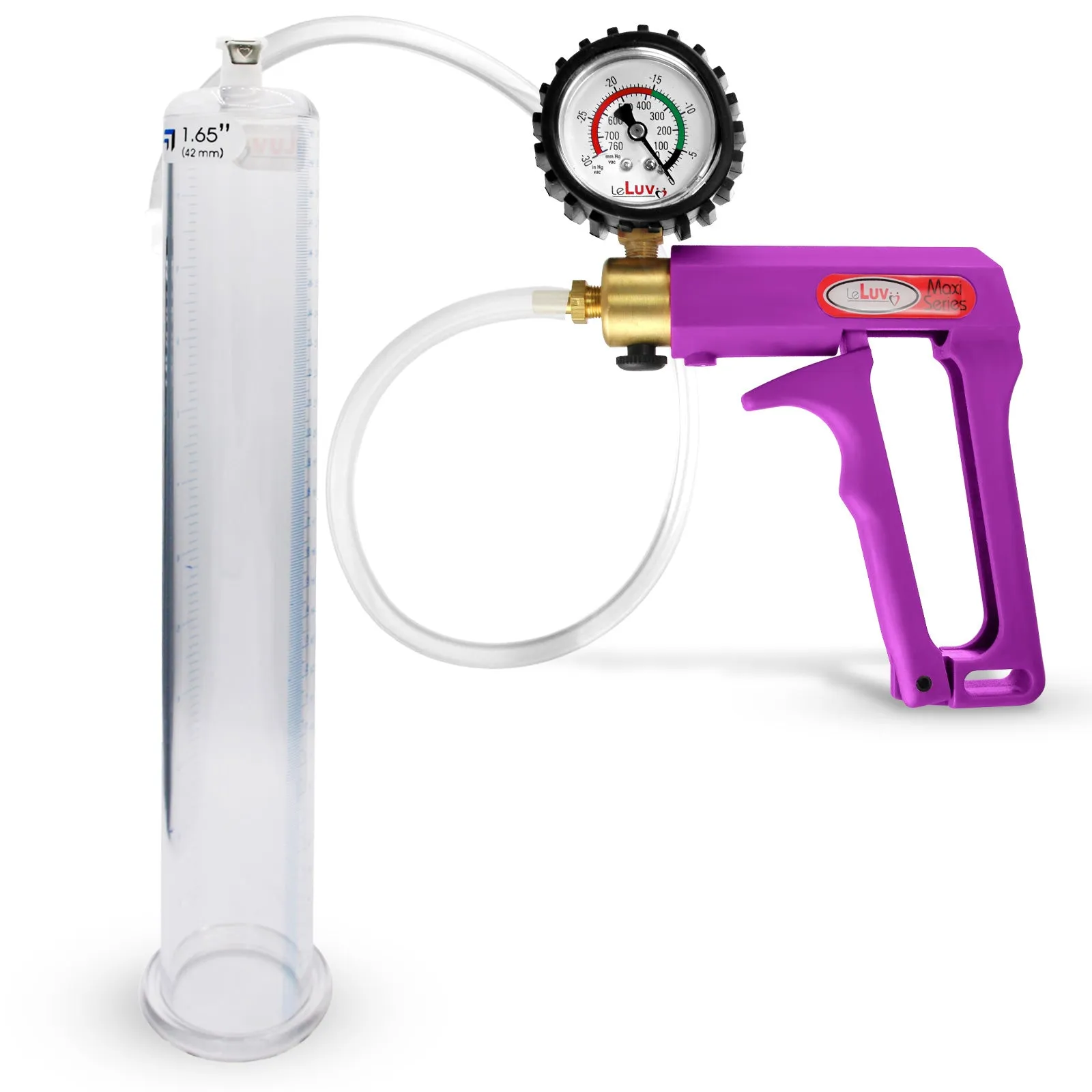 LeLuv Maxi Purple Penis Pump Clear Hose | Gauge/Protected Gauge | Round Flange Cylinder