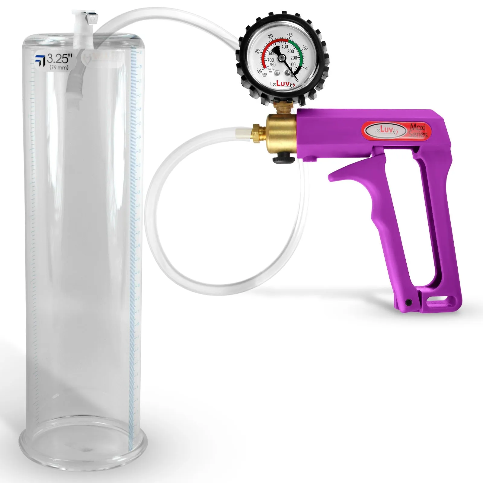 LeLuv Maxi Purple Penis Pump Clear Hose | Gauge/Protected Gauge | Round Flange Cylinder