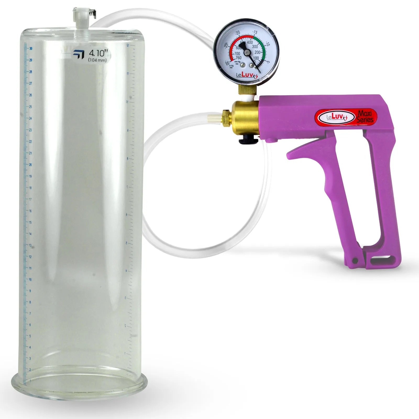 LeLuv Maxi Purple Penis Pump Clear Hose | Gauge/Protected Gauge | Round Flange Cylinder