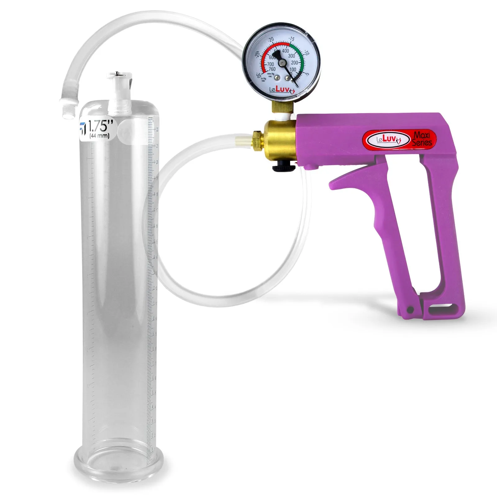 LeLuv Maxi Purple Penis Pump Clear Hose | Gauge/Protected Gauge | Round Flange Cylinder