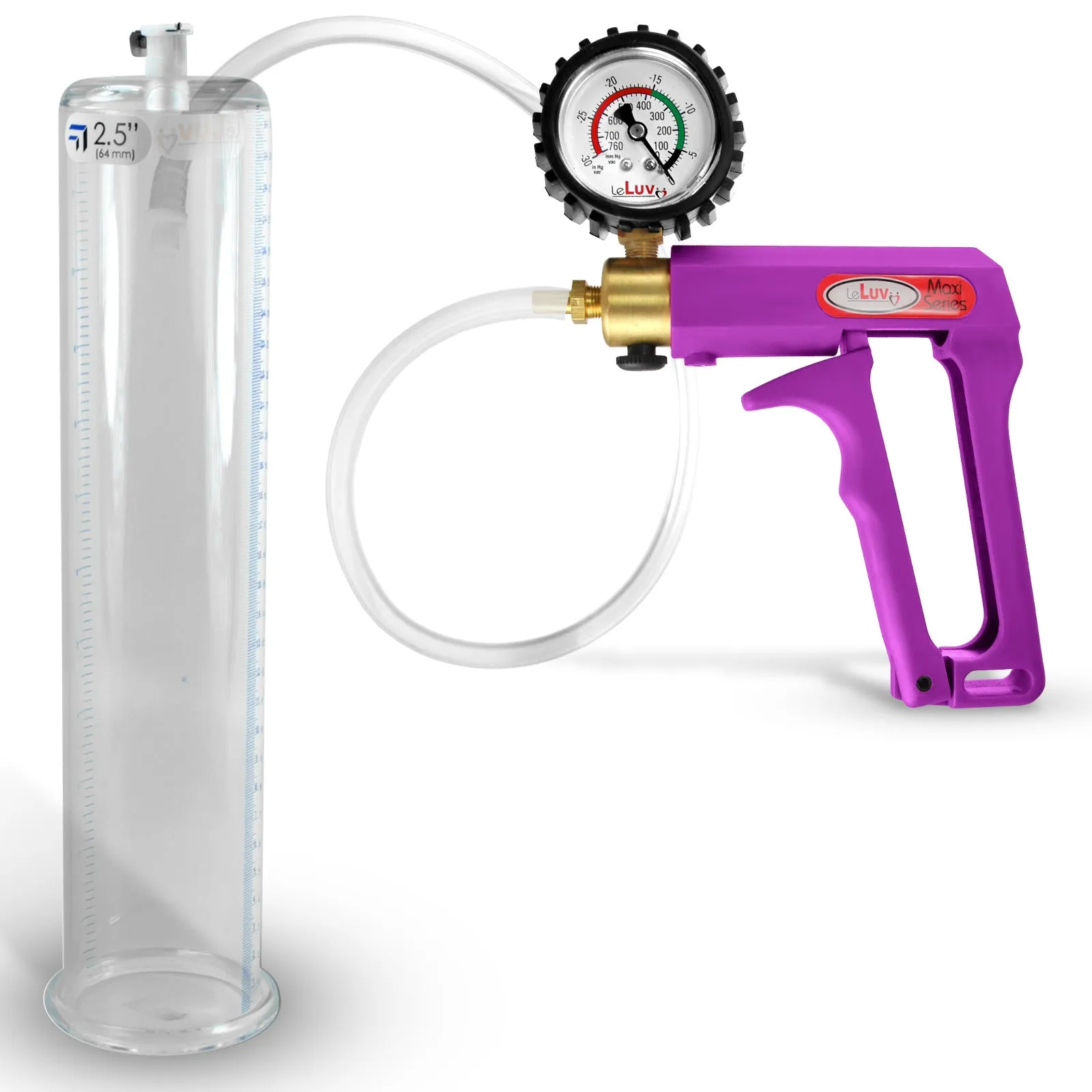 LeLuv Maxi Purple Penis Pump Clear Hose | Gauge/Protected Gauge | Round Flange Cylinder