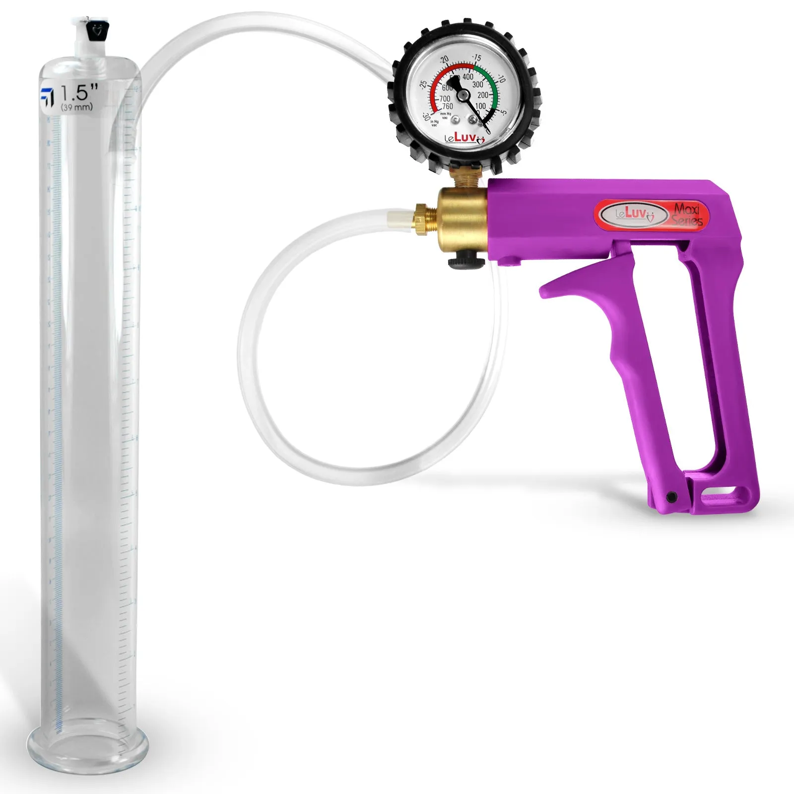 LeLuv Maxi Purple Penis Pump Clear Hose | Gauge/Protected Gauge | Round Flange Cylinder