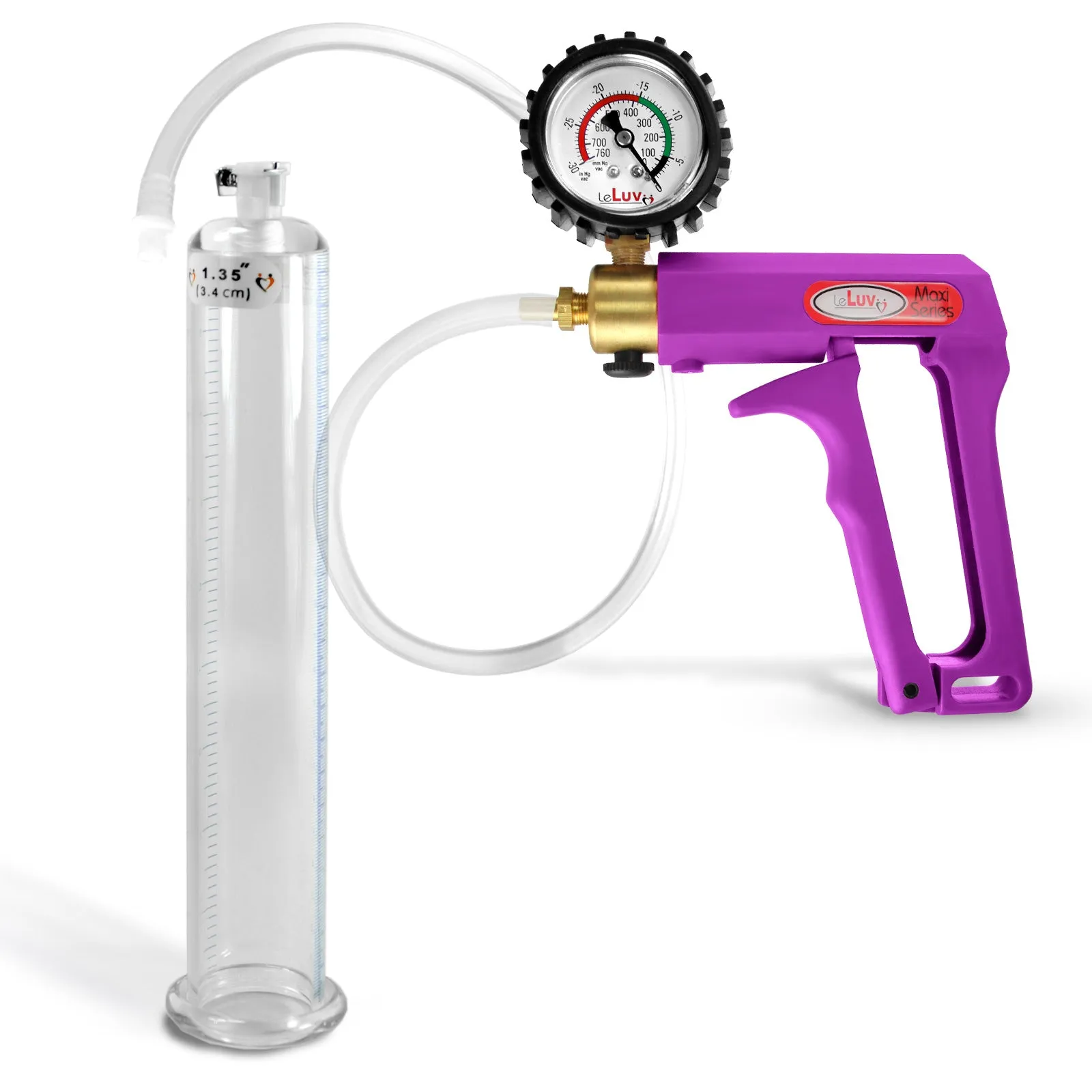 LeLuv Maxi Purple Penis Pump Clear Hose | Gauge/Protected Gauge | Round Flange Cylinder