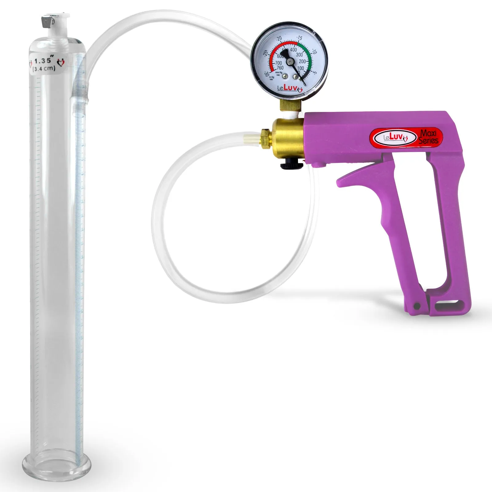 LeLuv Maxi Purple Penis Pump Clear Hose | Gauge/Protected Gauge | Round Flange Cylinder