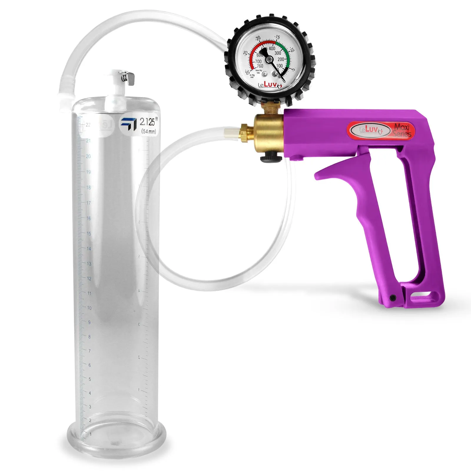 LeLuv Maxi Purple Penis Pump Clear Hose | Gauge/Protected Gauge | Round Flange Cylinder