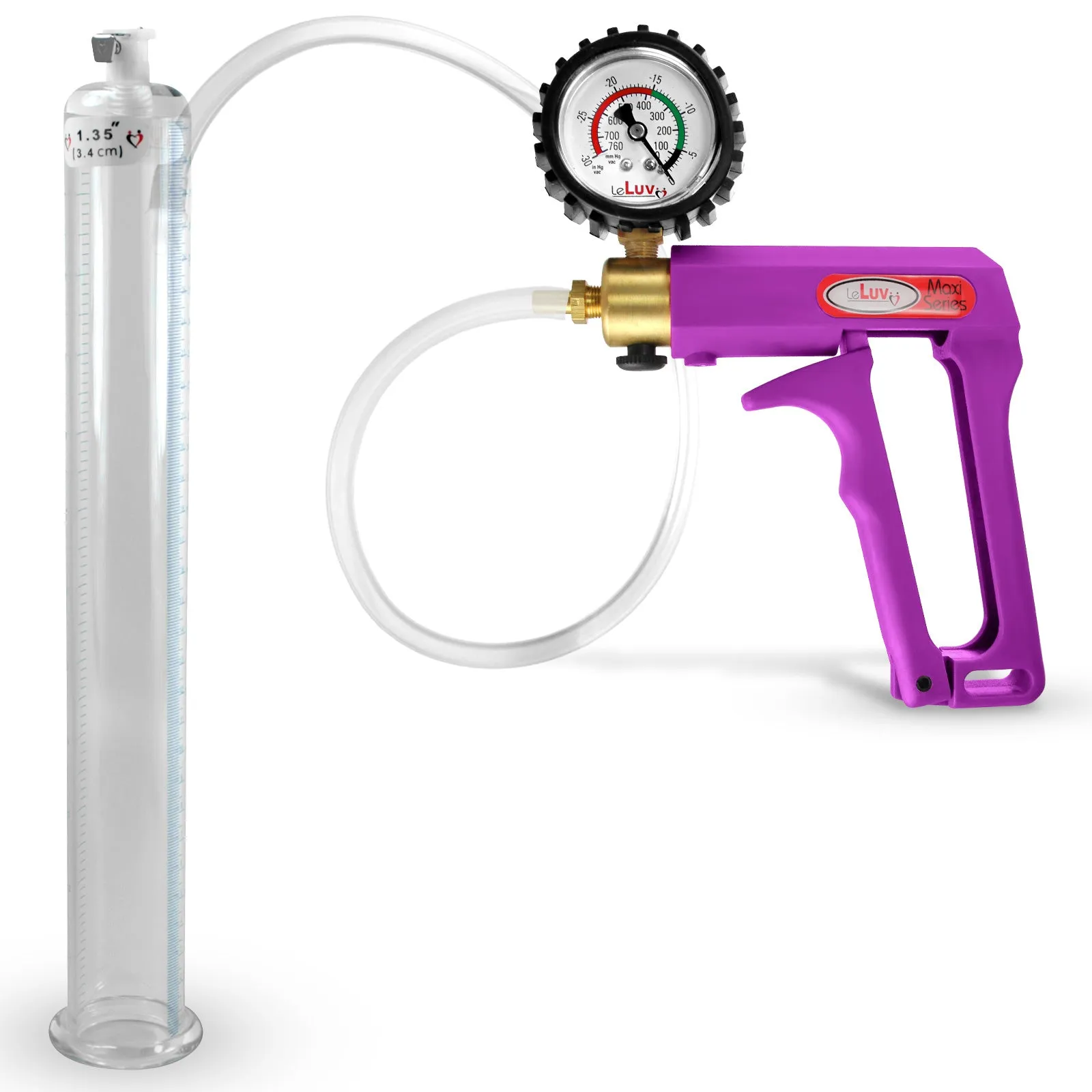 LeLuv Maxi Purple Penis Pump Clear Hose | Gauge/Protected Gauge | Round Flange Cylinder