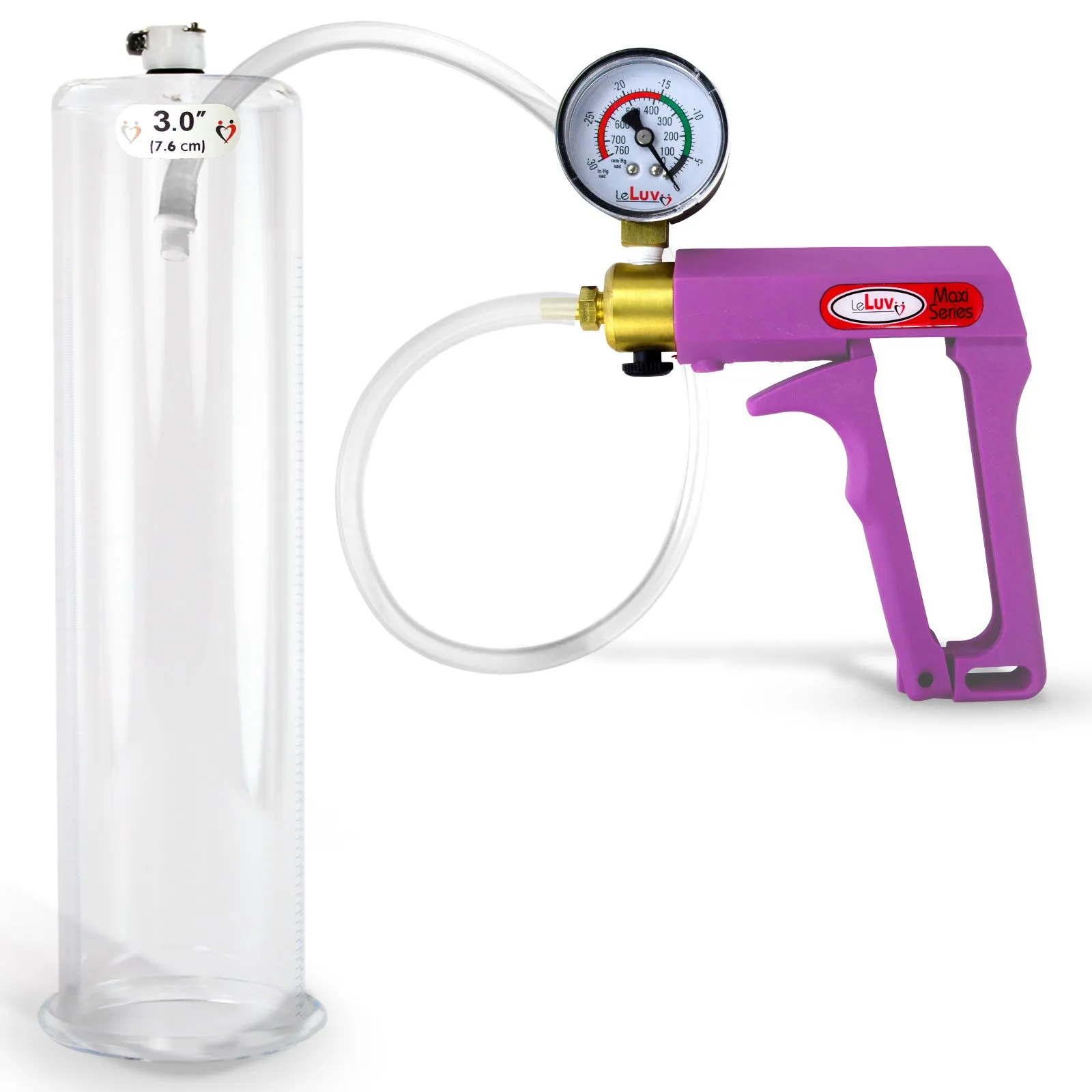 LeLuv Maxi Purple Penis Pump Clear Hose | Gauge/Protected Gauge | Round Flange Cylinder