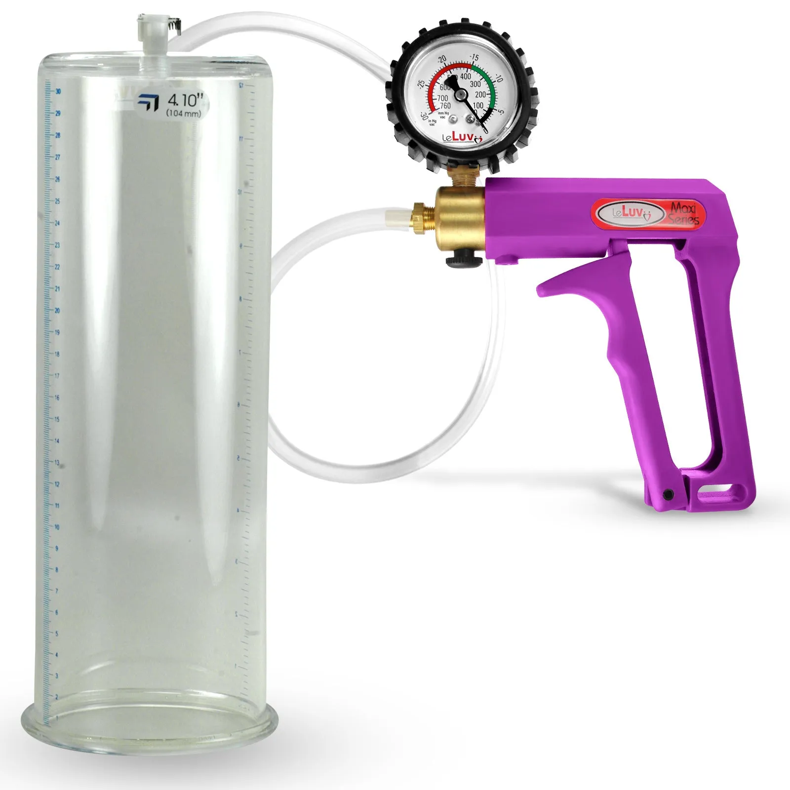 LeLuv Maxi Purple Penis Pump Clear Hose | Gauge/Protected Gauge | Round Flange Cylinder