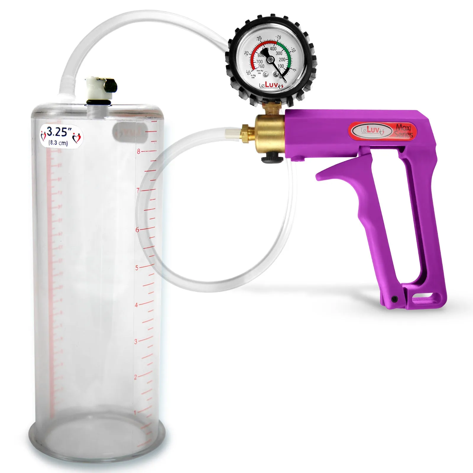 LeLuv Maxi Purple Penis Pump Clear Hose | Gauge/Protected Gauge | Round Flange Cylinder