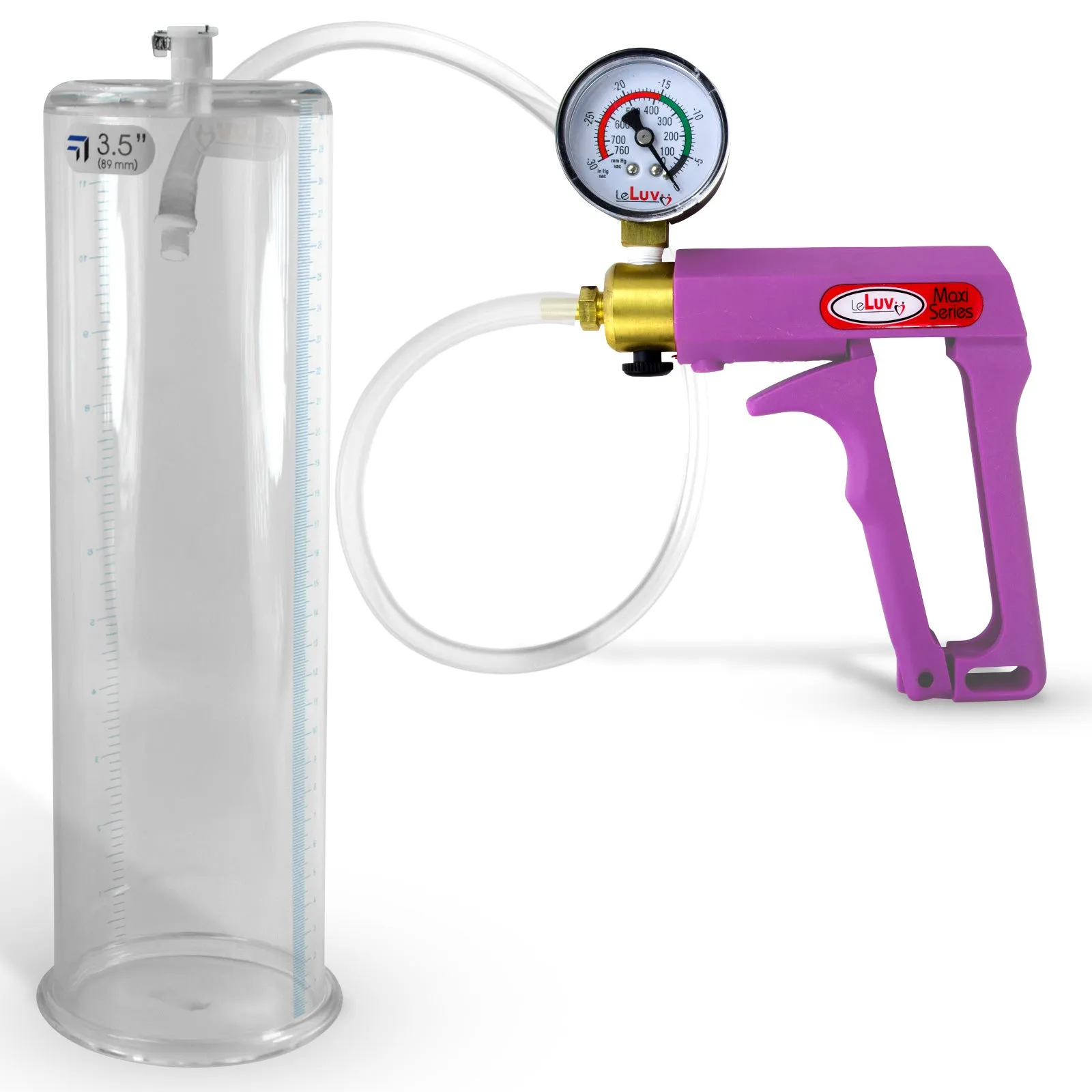 LeLuv Maxi Purple Penis Pump Clear Hose | Gauge/Protected Gauge | Round Flange Cylinder