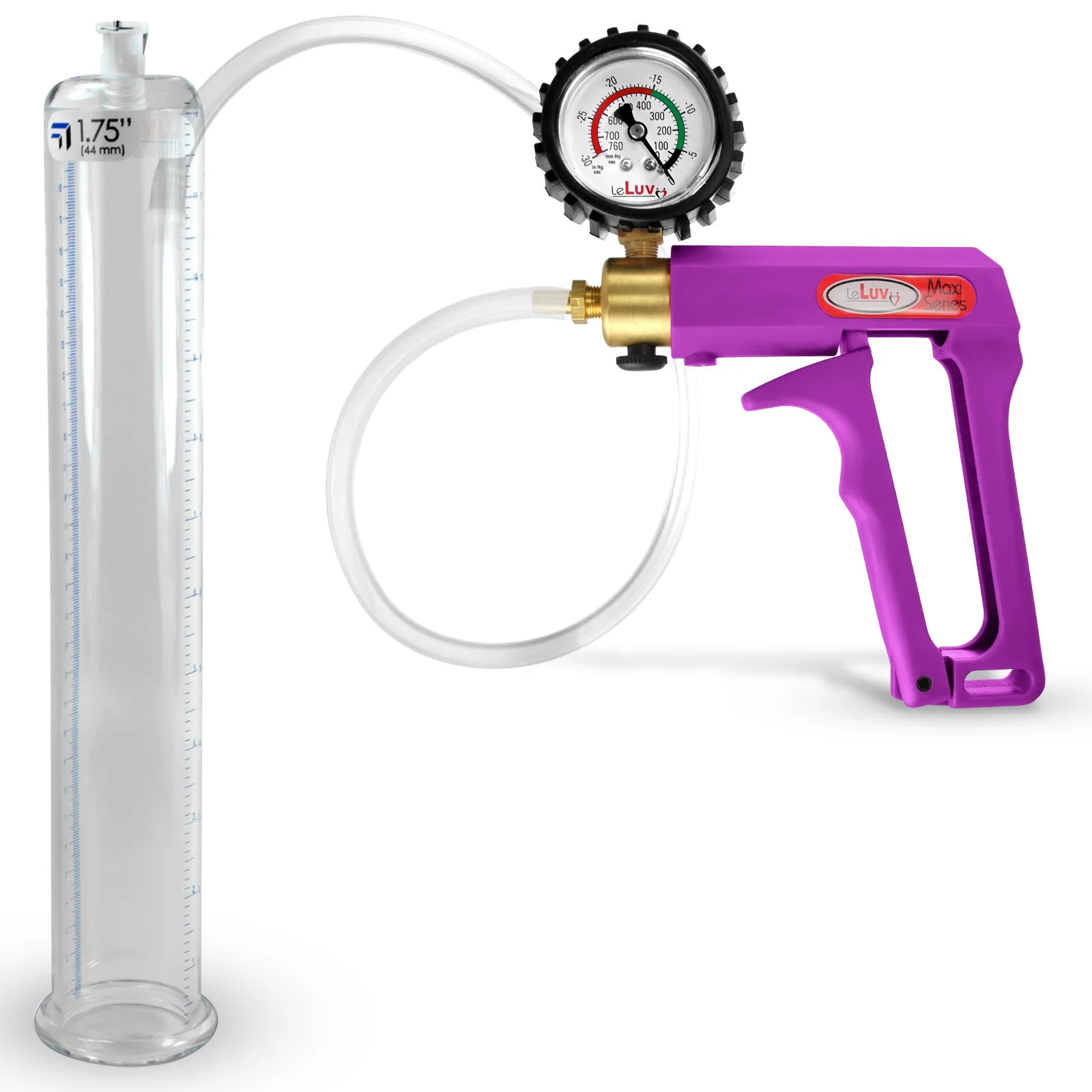 LeLuv Maxi Purple Penis Pump Clear Hose | Gauge/Protected Gauge | Round Flange Cylinder