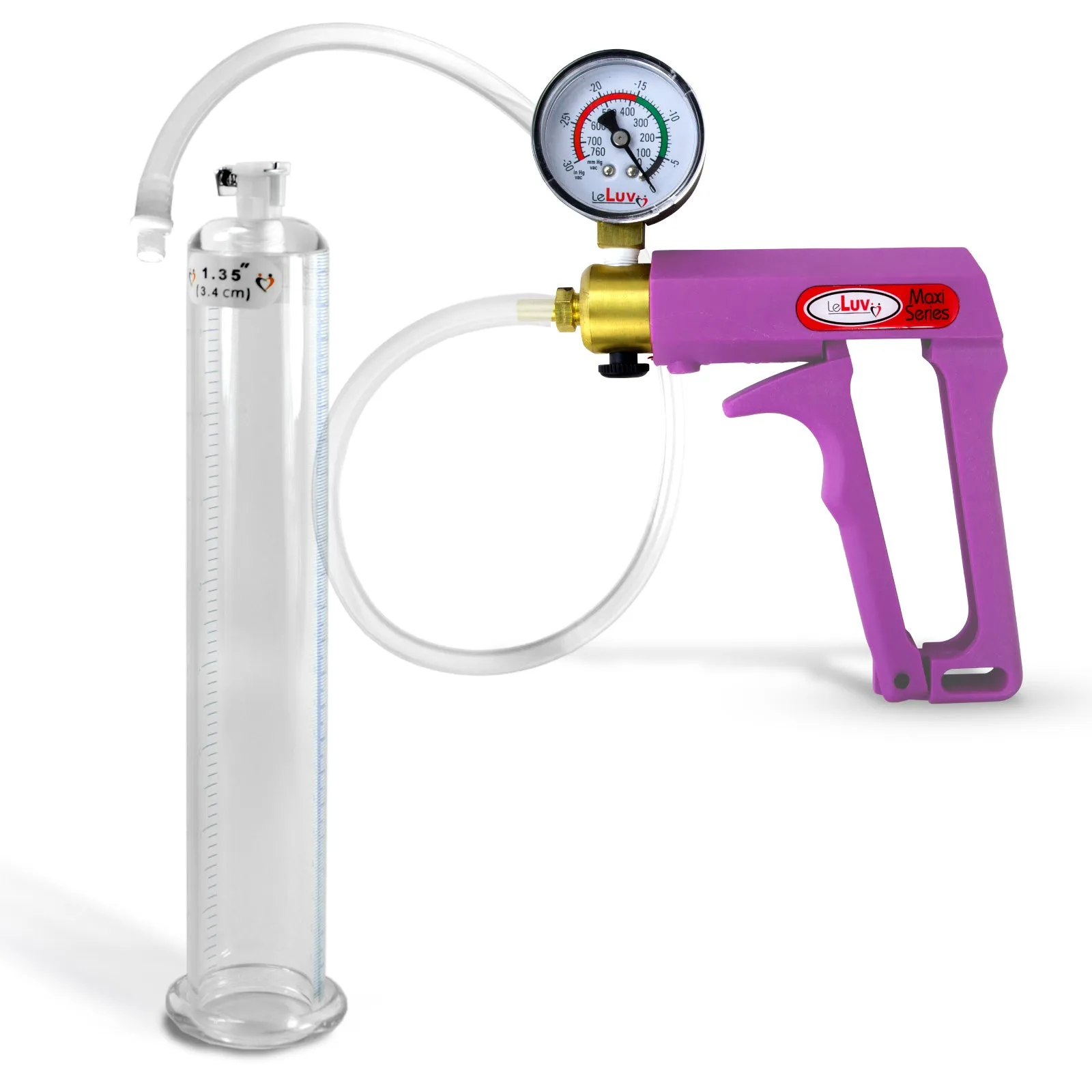LeLuv Maxi Purple Penis Pump Clear Hose | Gauge/Protected Gauge | Round Flange Cylinder