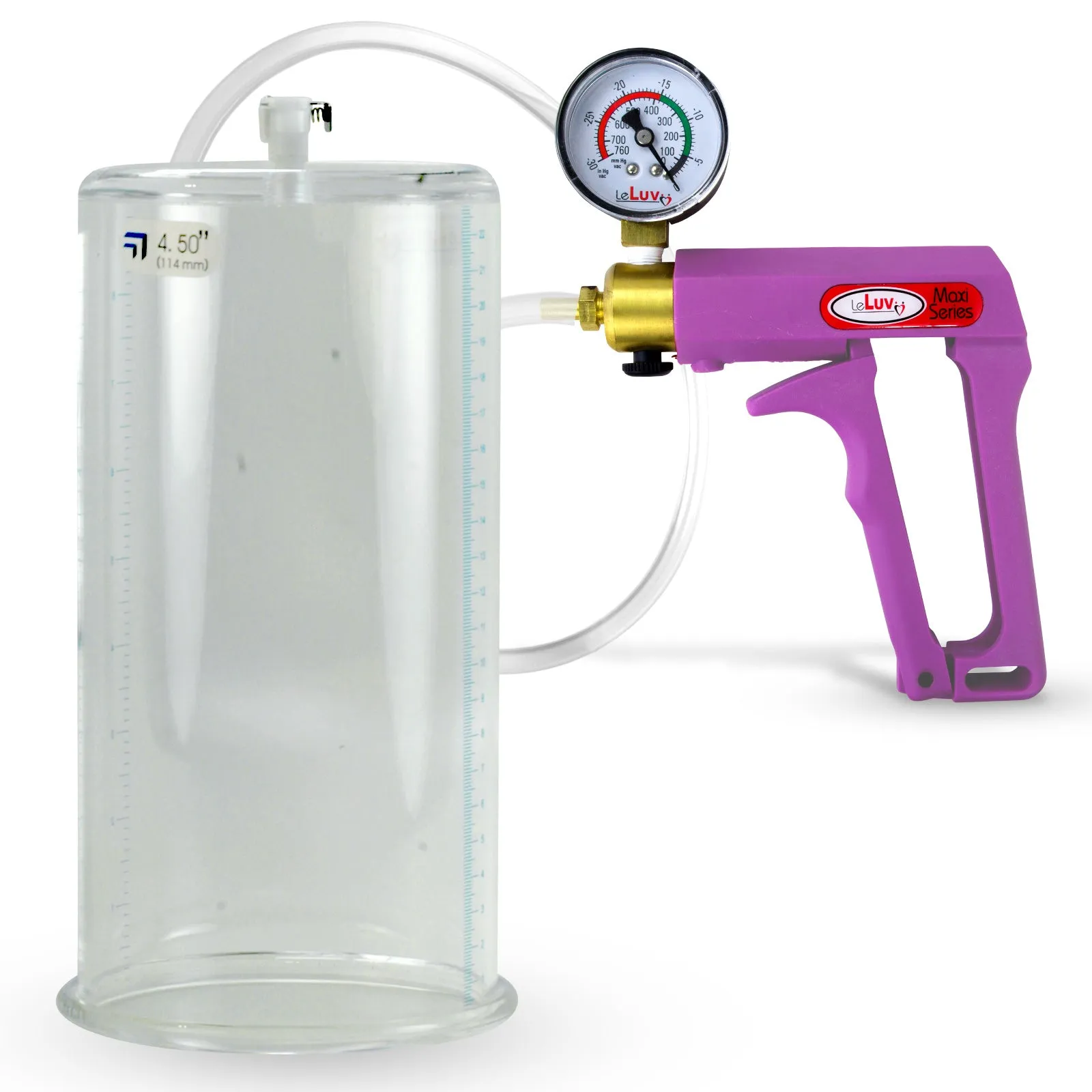 LeLuv Maxi Purple Penis Pump Clear Hose | Gauge/Protected Gauge | Round Flange Cylinder