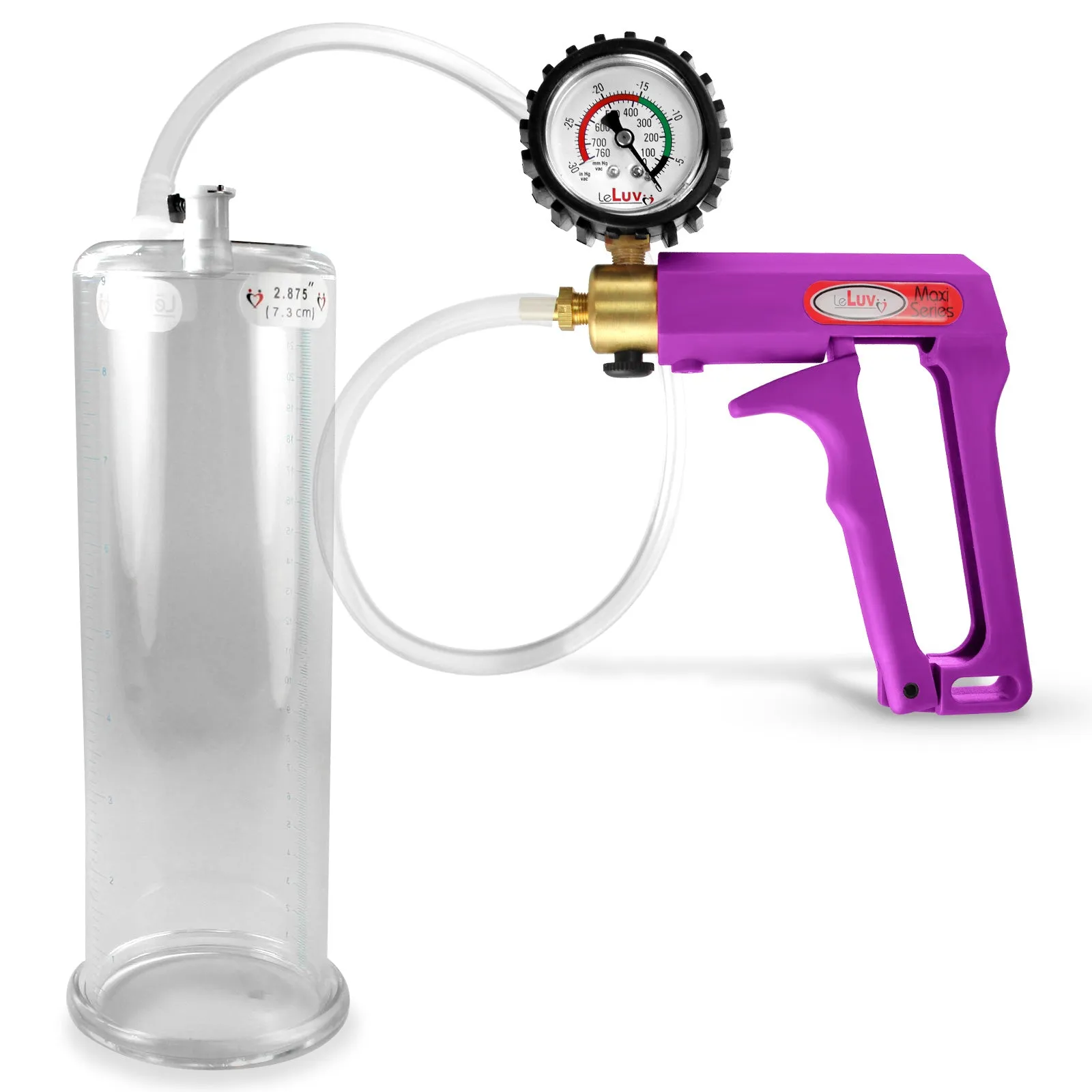 LeLuv Maxi Purple Penis Pump Clear Hose | Gauge/Protected Gauge | Round Flange Cylinder
