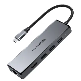 LENTION USB-C to 3 USB 3.0 Hub with 4K HDMI and Gigabit Ethernet LAN Adapter (CB-C25)