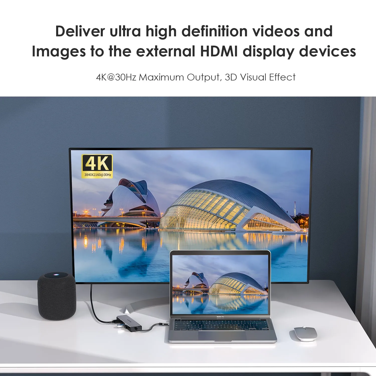 LENTION USB-C to 3 USB 3.0 Hub with 4K HDMI and Gigabit Ethernet LAN Adapter (CB-C25)
