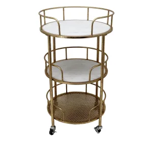 Metal 3-Tier Round Bar Cart, White/Gold Kd