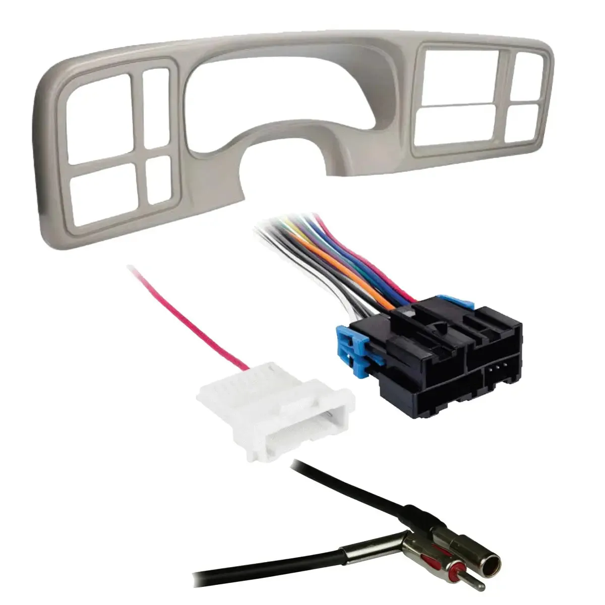 Metra DP-3002PWT 2 DIN Dash Kit w/ Amp Harness & Antenna Adapter for GM Vehicles (Pewter)