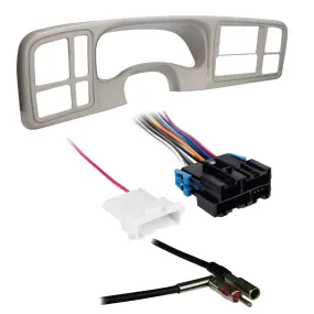 Metra DP-3002PWT 2 DIN Dash Kit w/ Amp Harness & Antenna Adapter for GM Vehicles (Pewter)