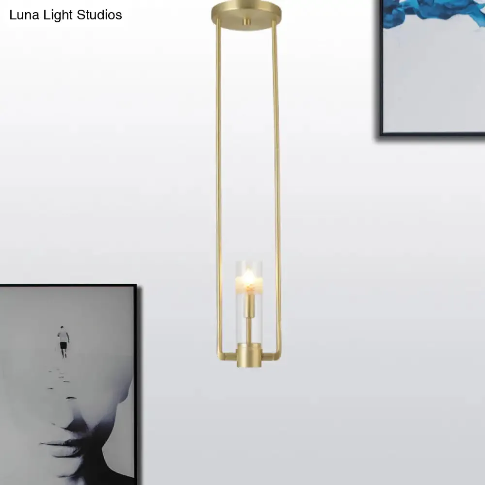Modern Gold Restaurant Hanging Light Fixture with Clear Glass Shade - 1 Bulb Suspension Pendant