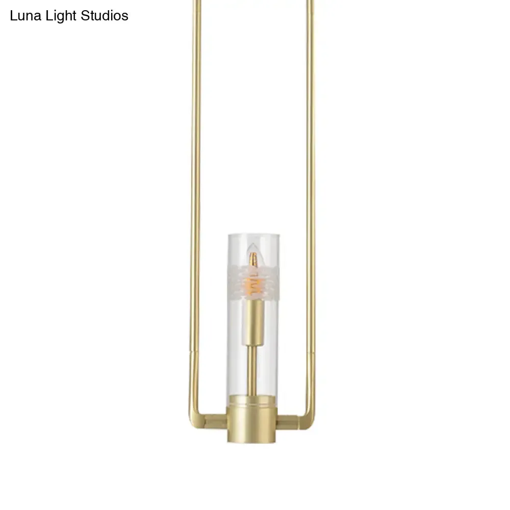 Modern Gold Restaurant Hanging Light Fixture with Clear Glass Shade - 1 Bulb Suspension Pendant