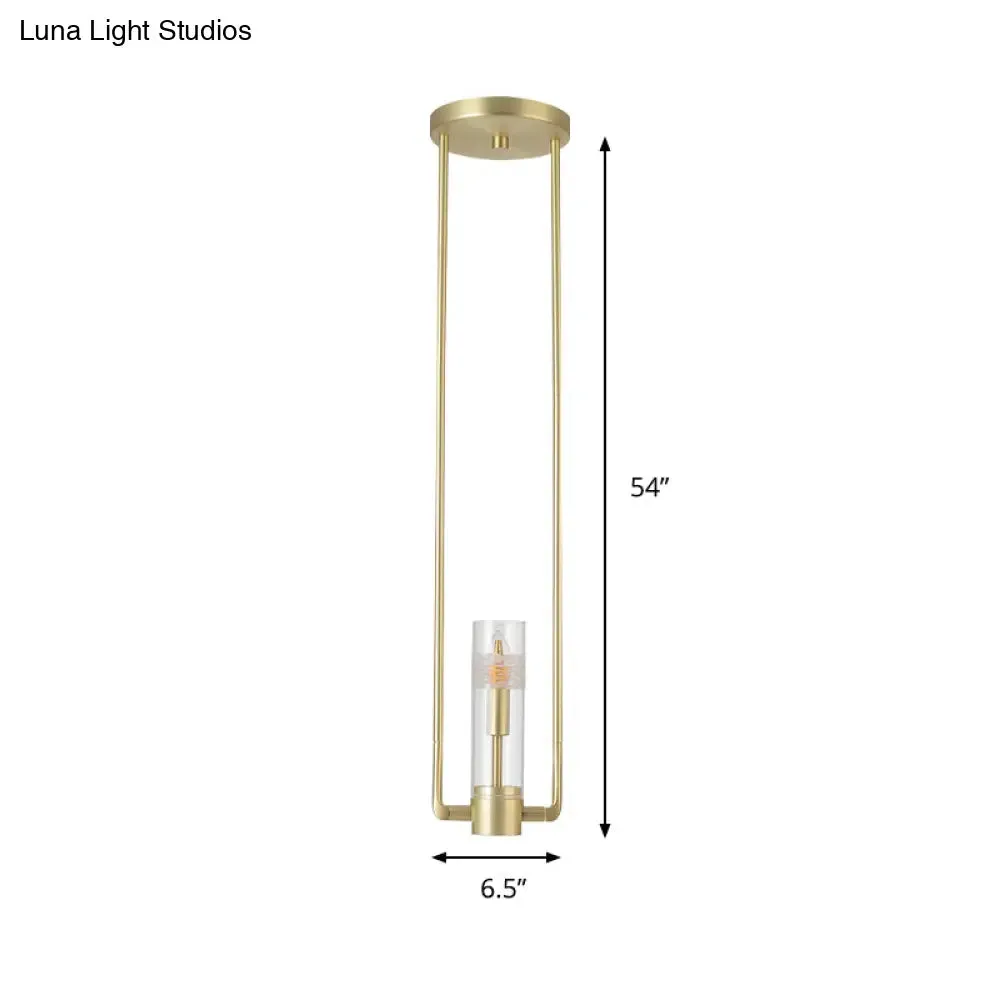 Modern Gold Restaurant Hanging Light Fixture with Clear Glass Shade - 1 Bulb Suspension Pendant