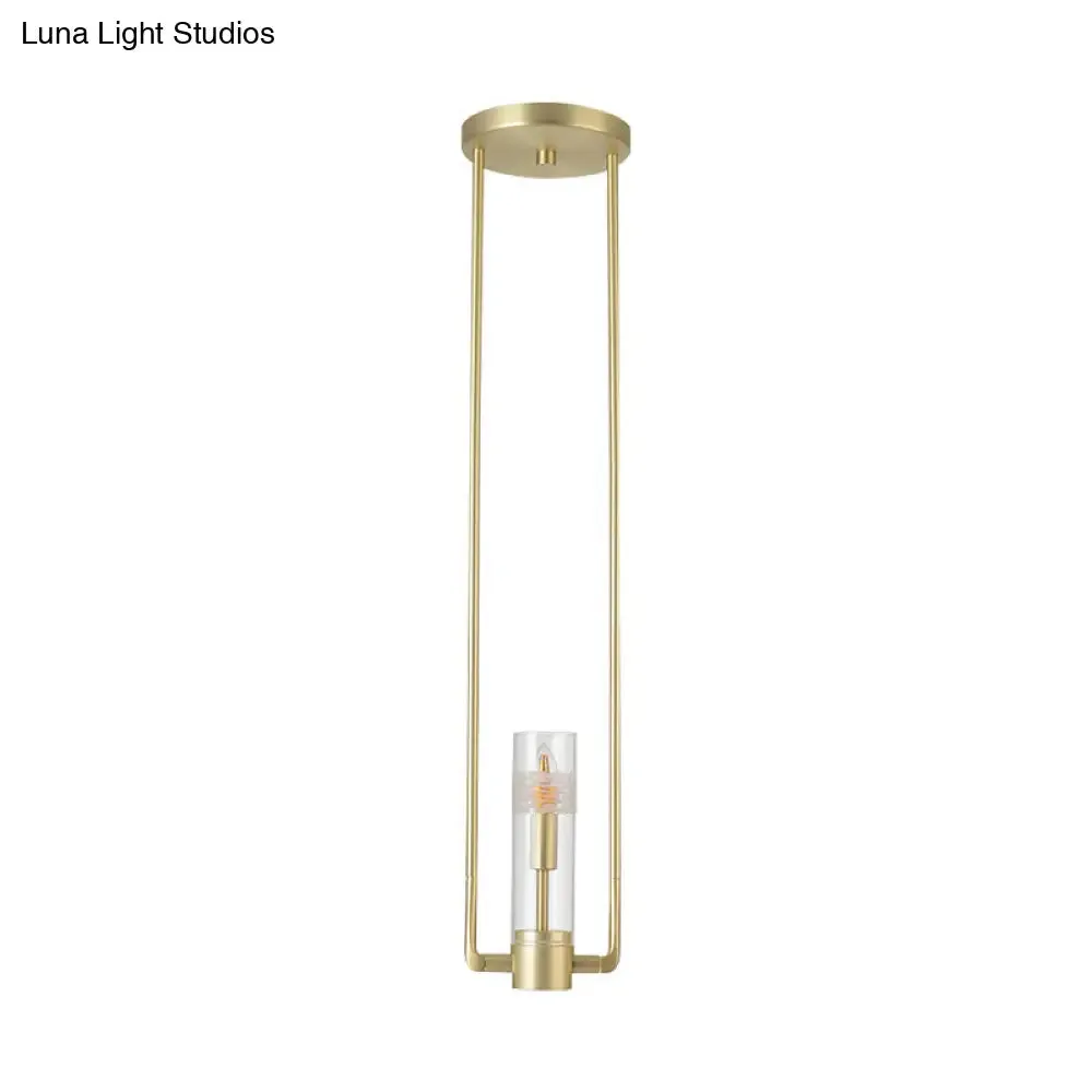 Modern Gold Restaurant Hanging Light Fixture with Clear Glass Shade - 1 Bulb Suspension Pendant