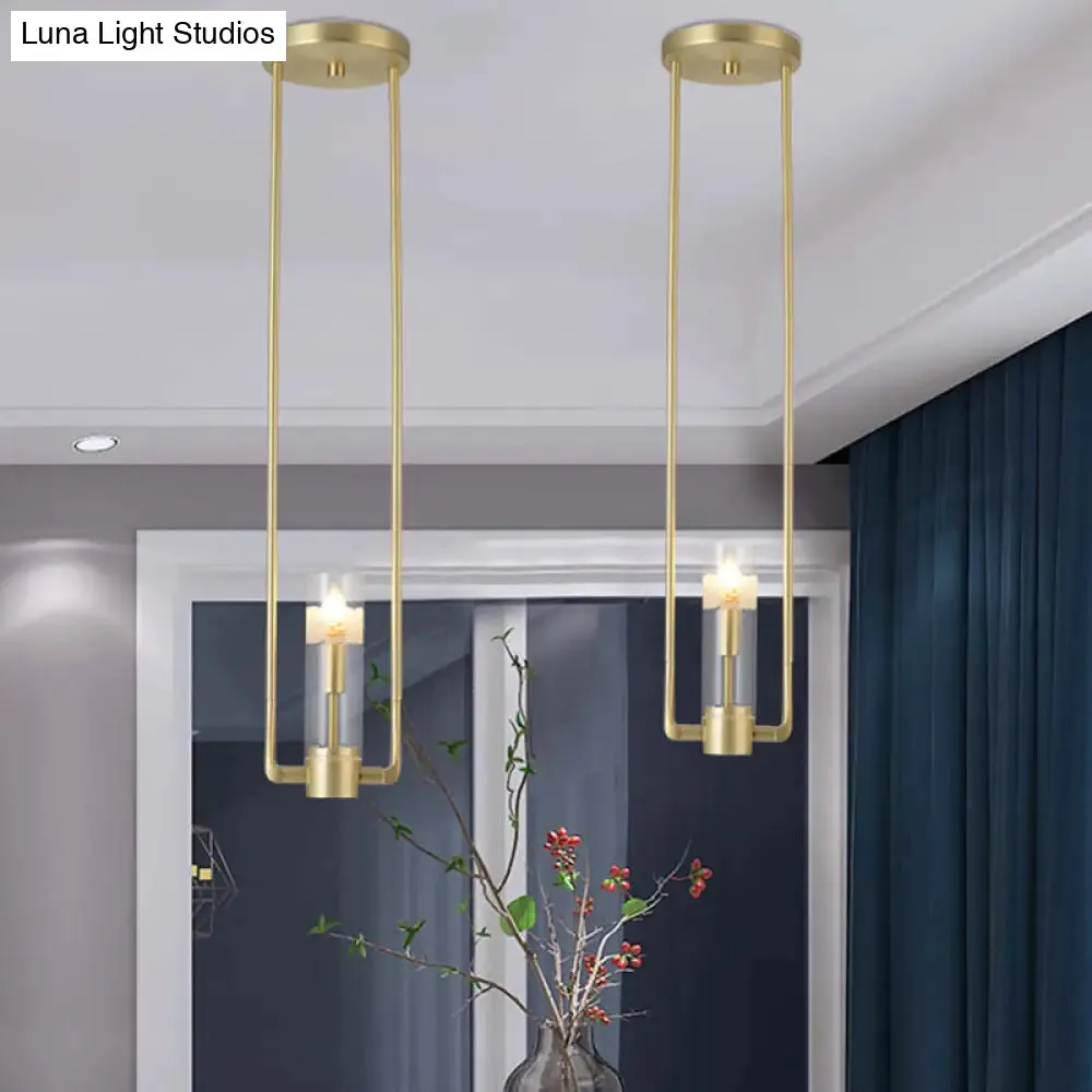 Modern Gold Restaurant Hanging Light Fixture with Clear Glass Shade - 1 Bulb Suspension Pendant