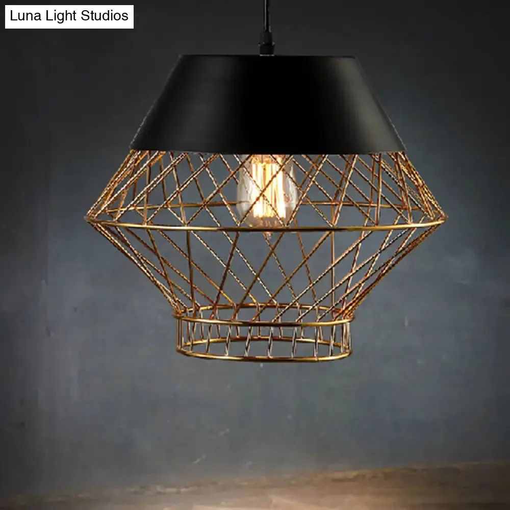 Modernist Wire Cage Pendant Ceiling Light - Black - Ideal for Bars