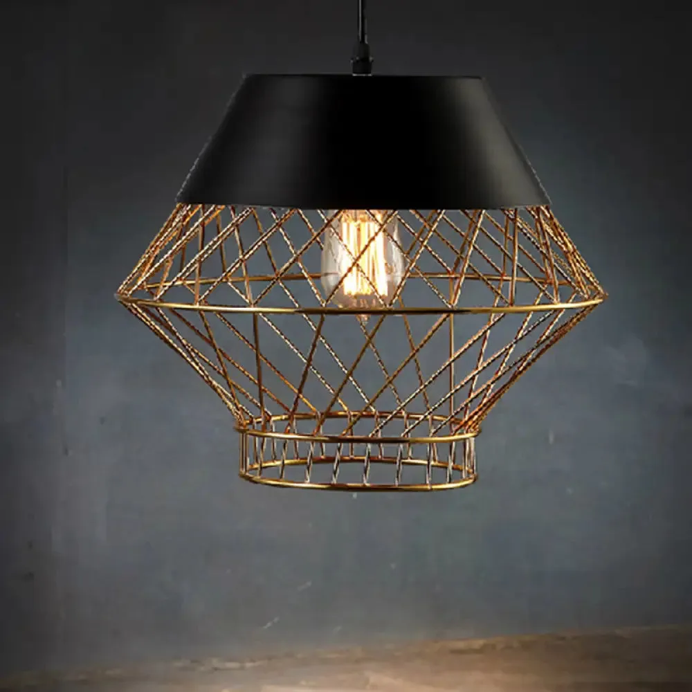 Modernist Wire Cage Pendant Ceiling Light - Black - Ideal for Bars