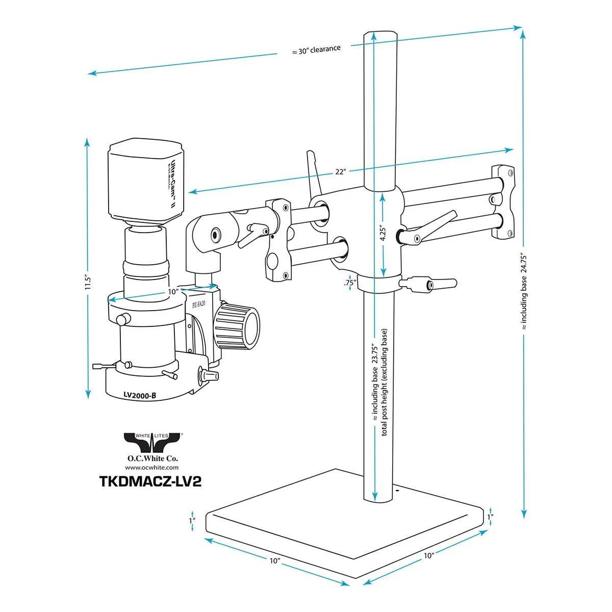 OC White TKMACZ-LV2 MacroZoom Analog Inspection System with Articulating Arm, 22" LCD Monitor & LED Ring Light