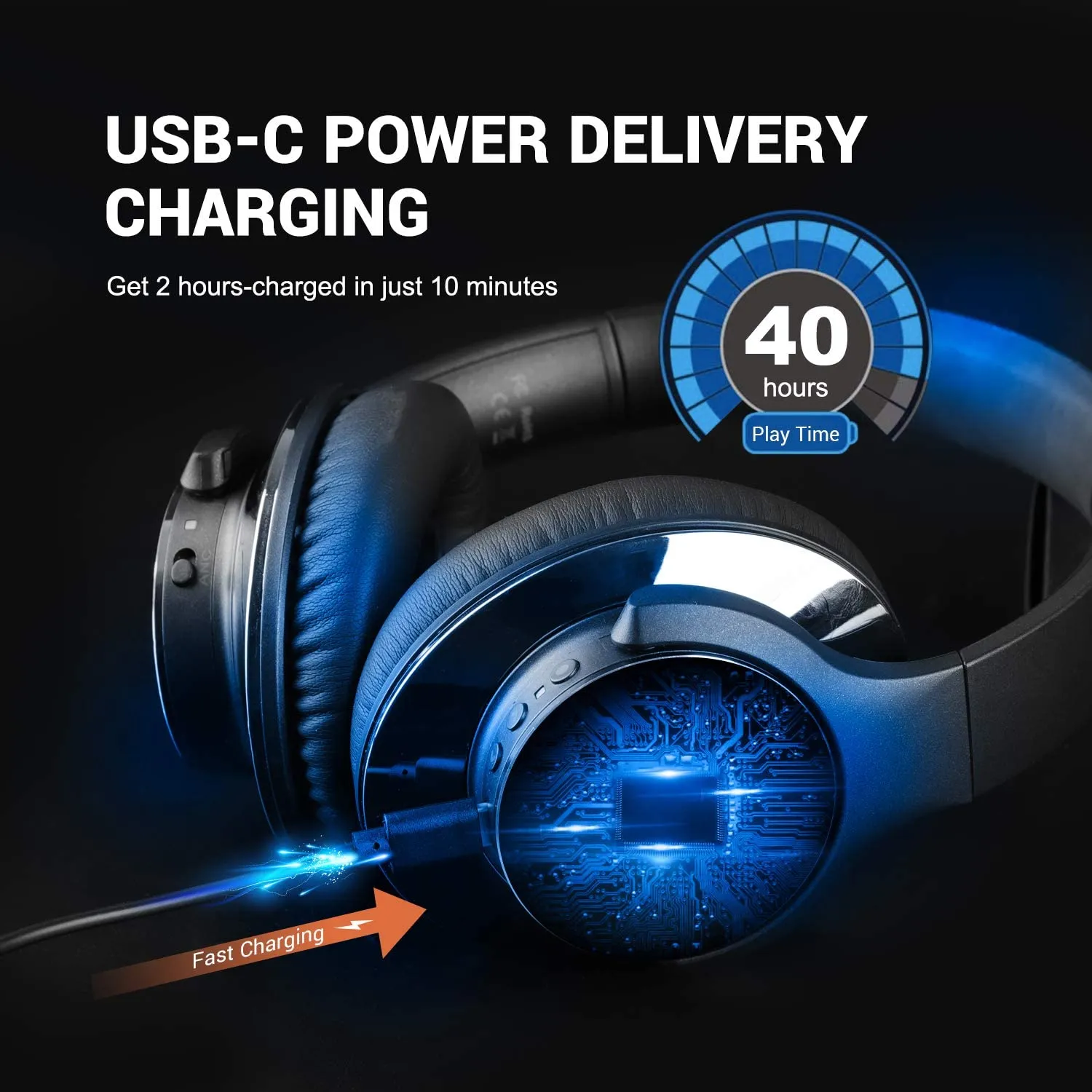 Oneodio A10 Bluetooth Active Noise Cancelling Headphones Wireless Over Ear for Travel, Office, TV, Mobile Phone