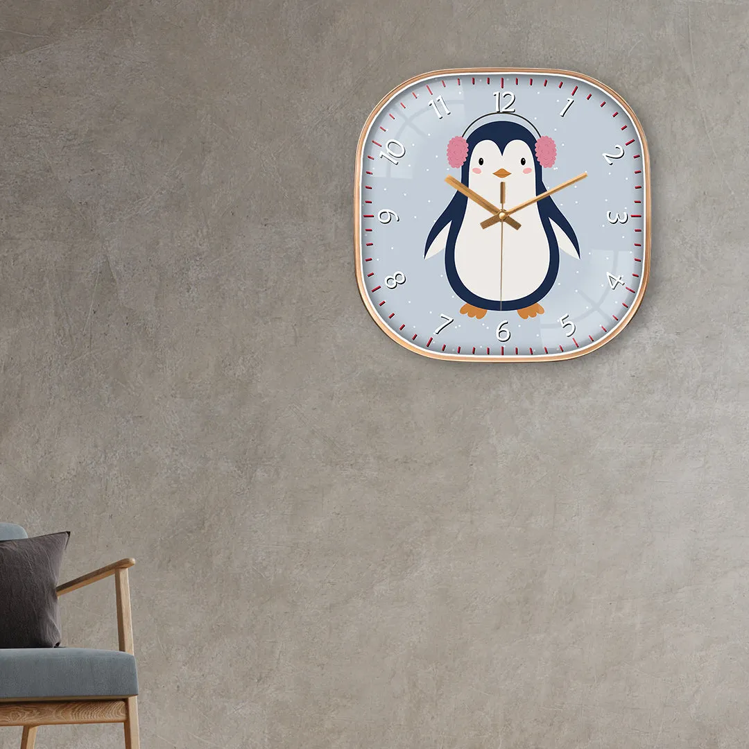 Penguin with headphones wall clock