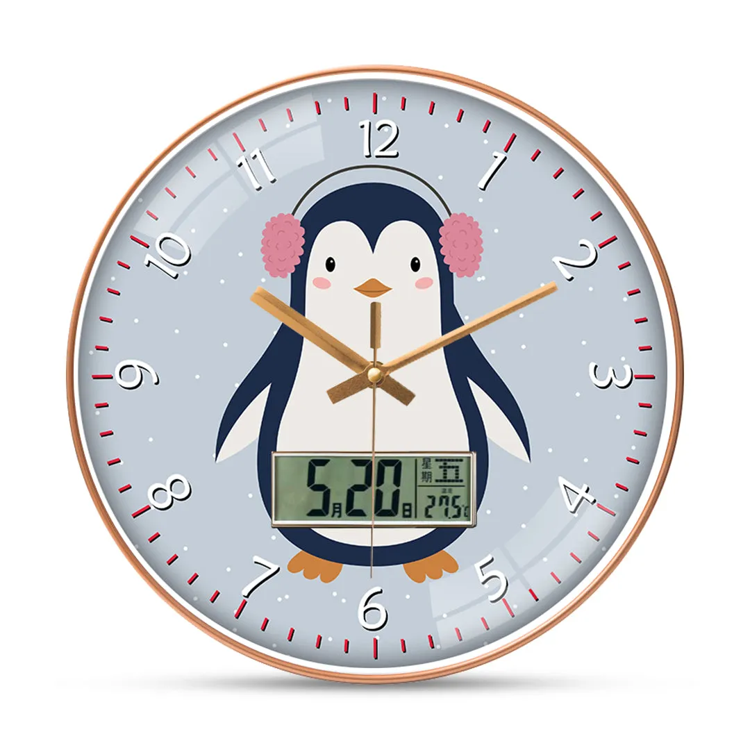 Penguin with headphones wall clock
