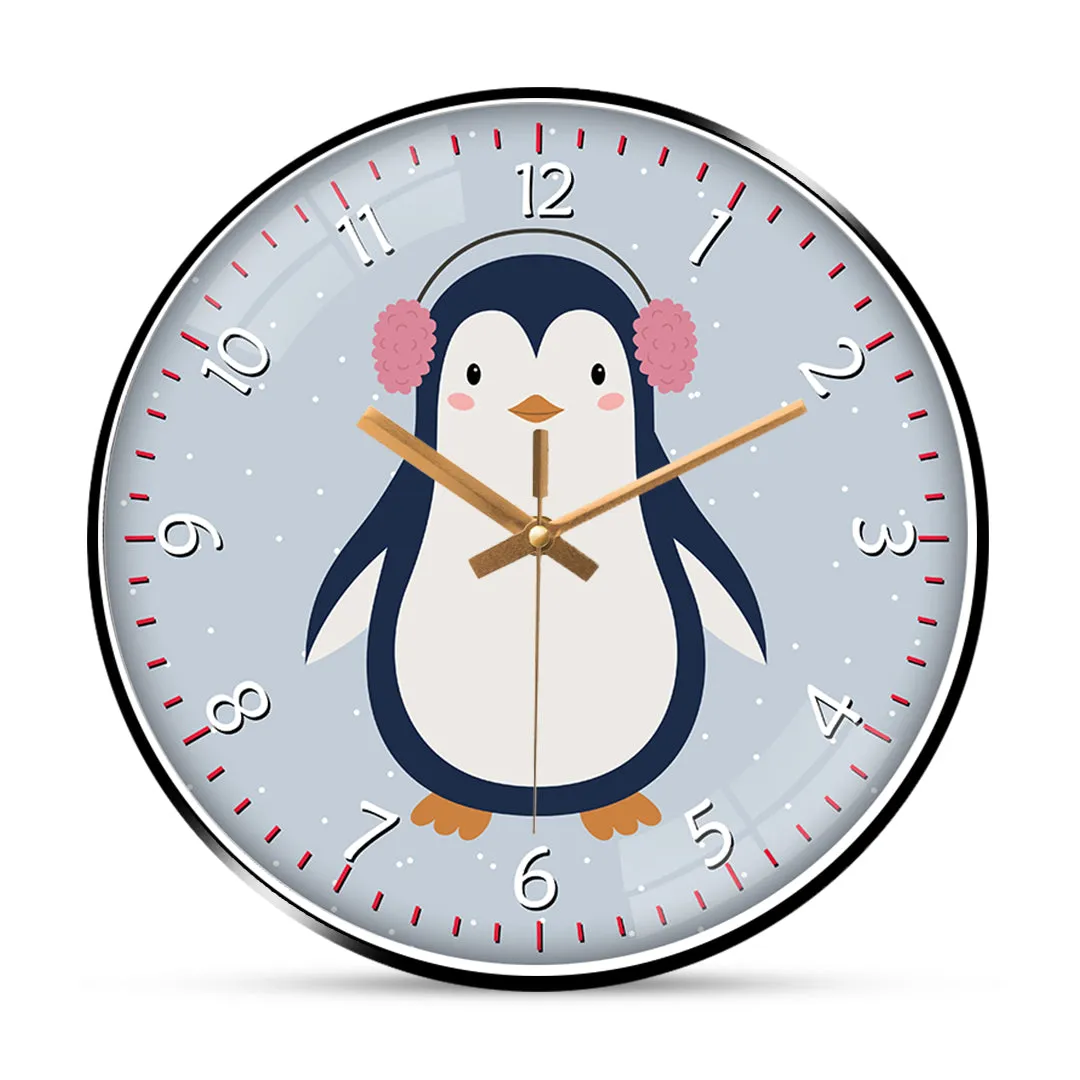 Penguin with headphones wall clock