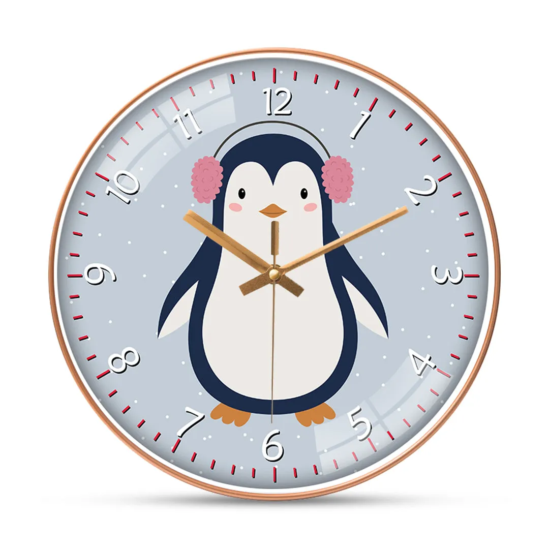 Penguin with headphones wall clock