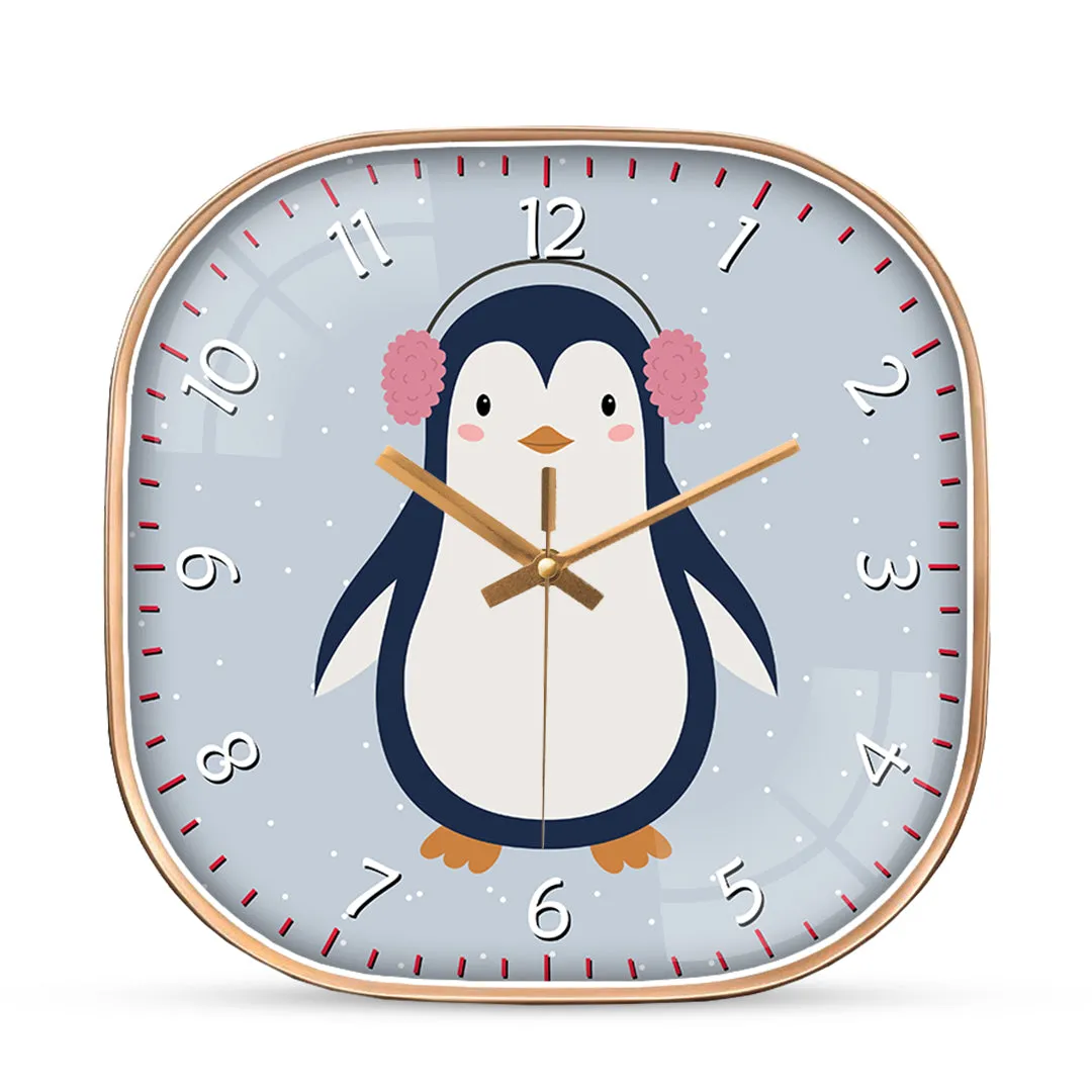Penguin with headphones wall clock