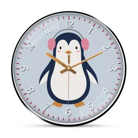 Penguin with headphones wall clock
