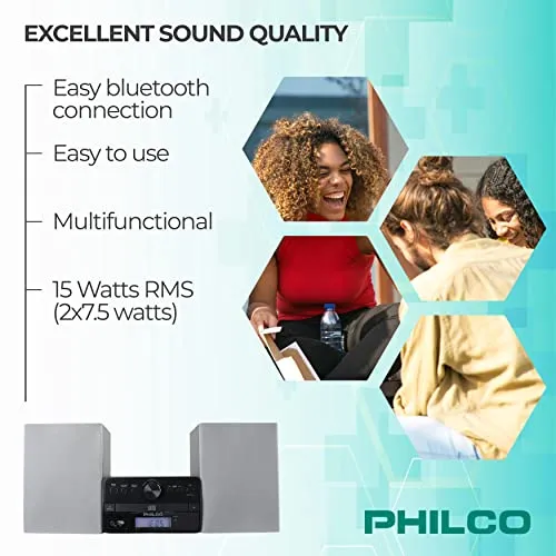 Philco Shelf Stereo Systems with CD Radio, Bluetooth MP3 AUX & USB