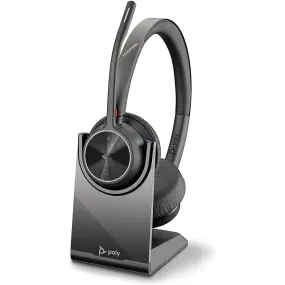 Poly - Voyager 4320 UC Wireless Headset   Charge Stand (Plantronics) - Headphones w/ Mic - Connect to PC/Mac via USB-A Bluetooth Adapter, Cell Phone via Bluetooth-Works w/ Teams (Certified), Zoom&More