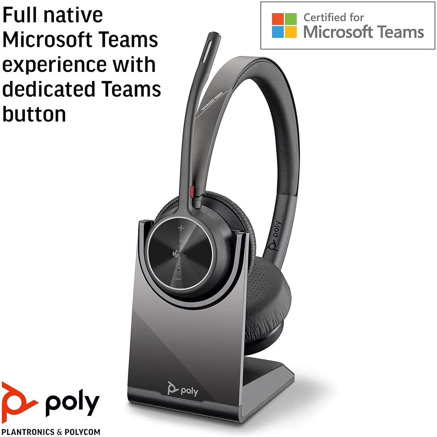 Poly - Voyager 4320 UC Wireless Headset   Charge Stand (Plantronics) - Headphones w/ Mic - Connect to PC/Mac via USB-A Bluetooth Adapter, Cell Phone via Bluetooth-Works w/ Teams (Certified), Zoom&More