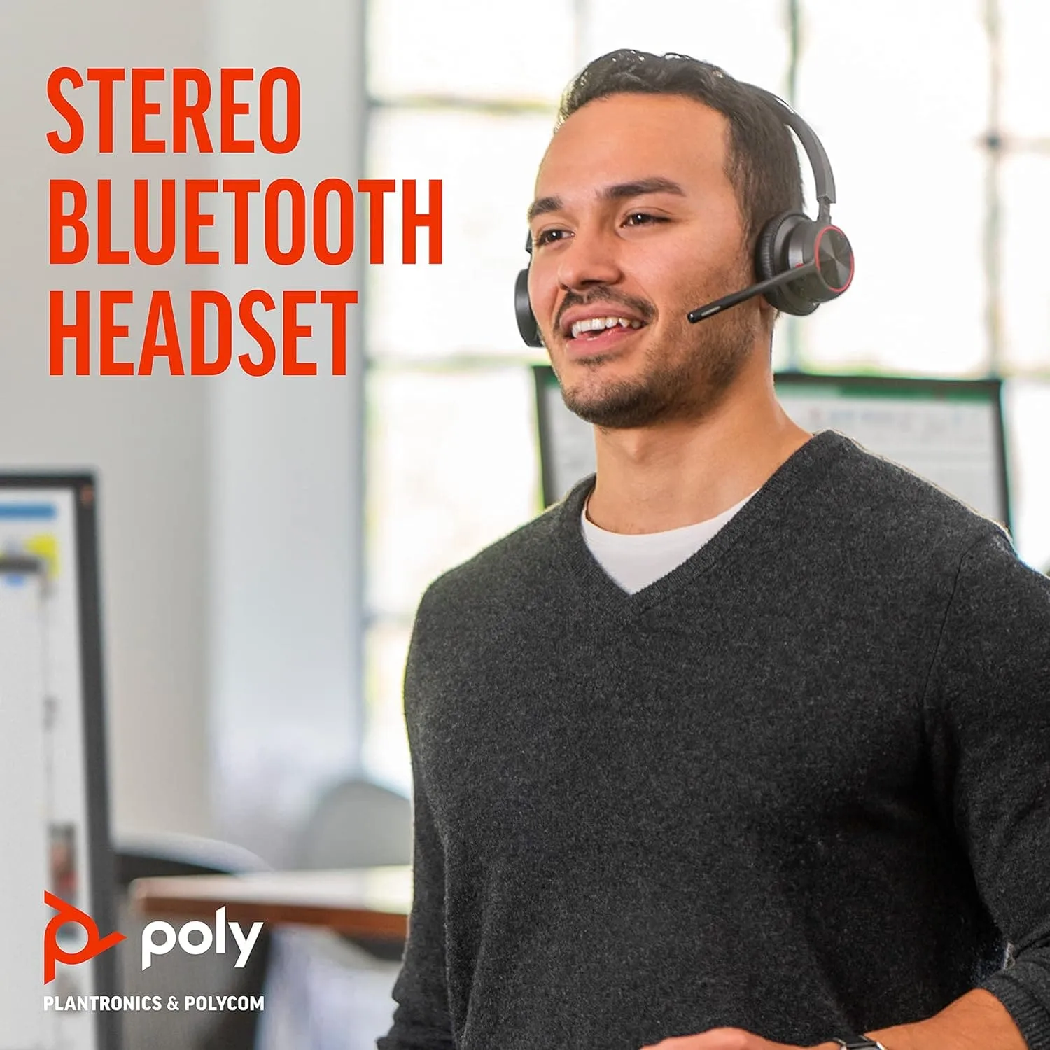 Poly - Voyager 4320 UC Wireless Headset   Charge Stand (Plantronics) - Headphones w/ Mic - Connect to PC/Mac via USB-A Bluetooth Adapter, Cell Phone via Bluetooth-Works w/ Teams (Certified), Zoom&More