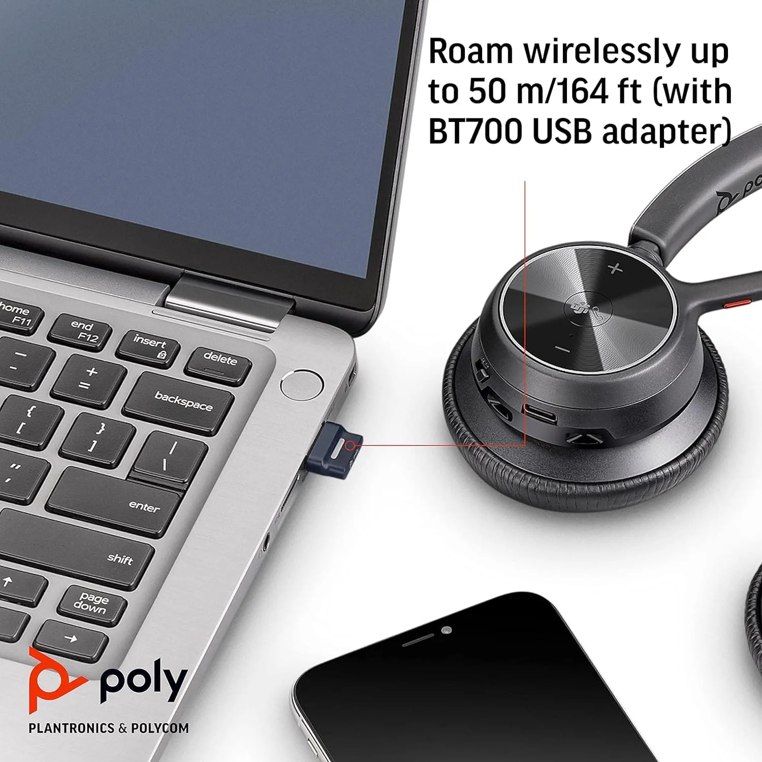 Poly - Voyager 4320 UC Wireless Headset   Charge Stand (Plantronics) - Headphones w/ Mic - Connect to PC/Mac via USB-A Bluetooth Adapter, Cell Phone via Bluetooth-Works w/ Teams (Certified), Zoom&More