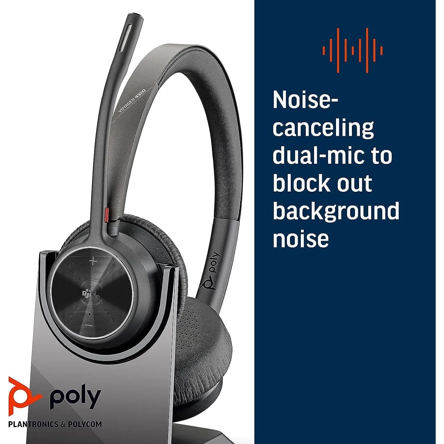 Poly - Voyager 4320 UC Wireless Headset   Charge Stand (Plantronics) - Headphones w/ Mic - Connect to PC/Mac via USB-A Bluetooth Adapter, Cell Phone via Bluetooth-Works w/ Teams (Certified), Zoom&More