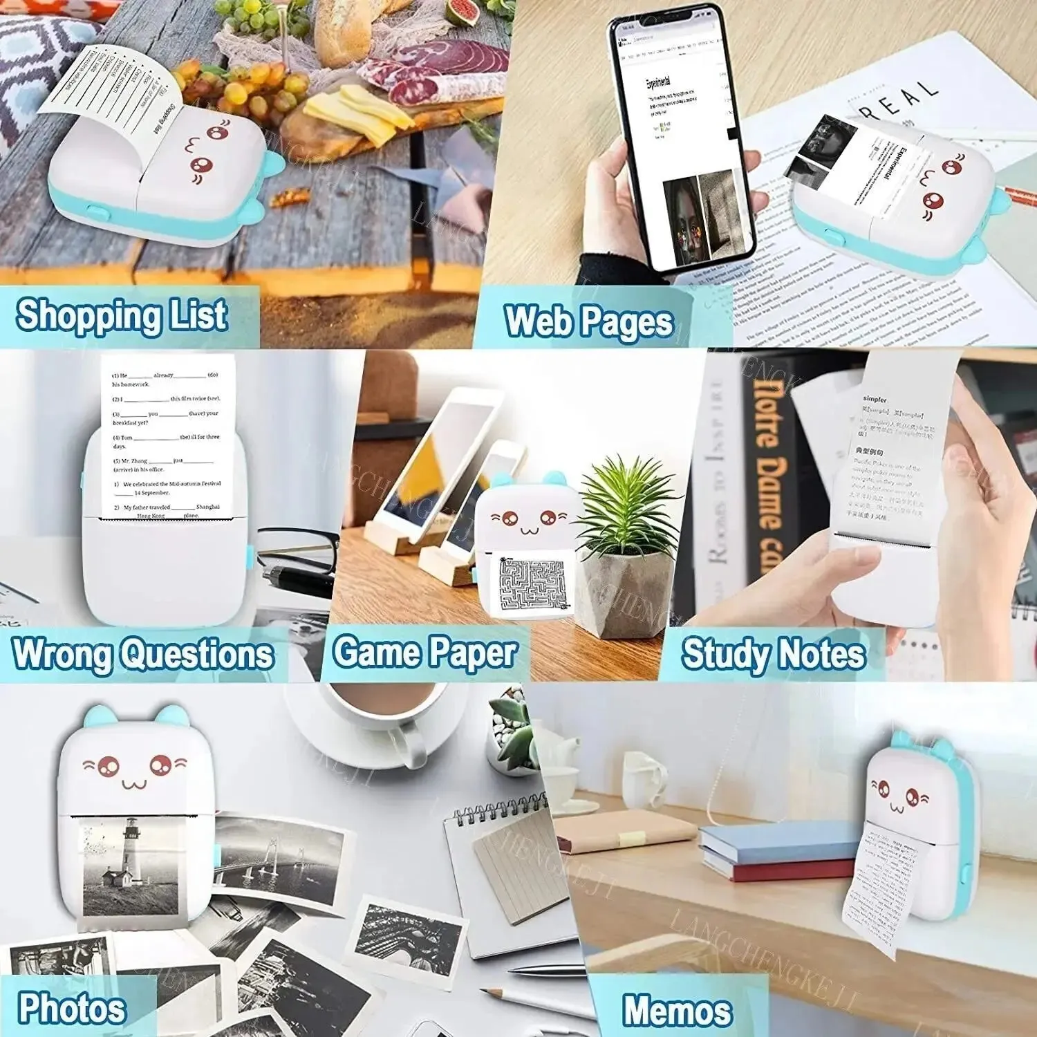 Portable Bluetooth Thermal Label Photo Printer 1 Roll Thermal Paper
