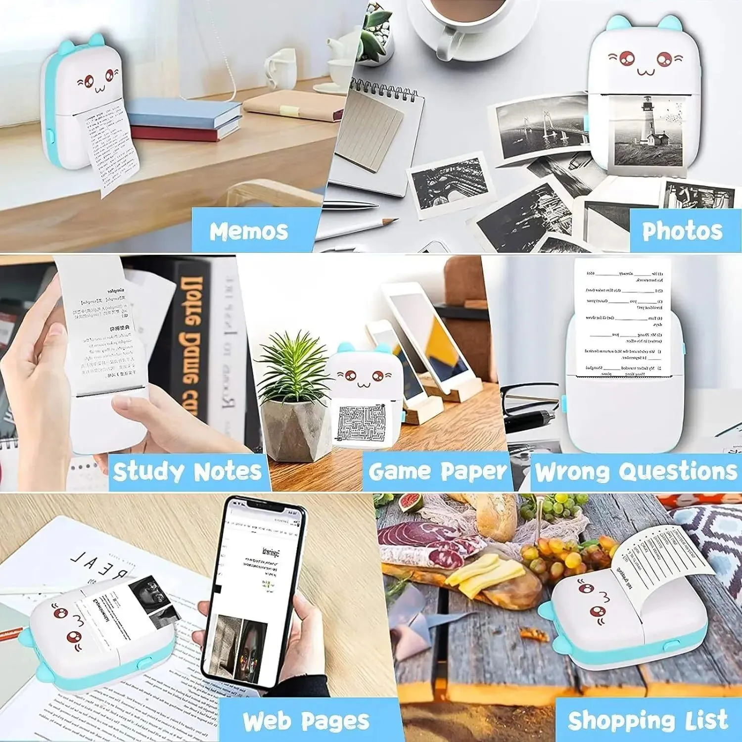 Portable Bluetooth Thermal Label Photo Printer 1 Roll Thermal Paper
