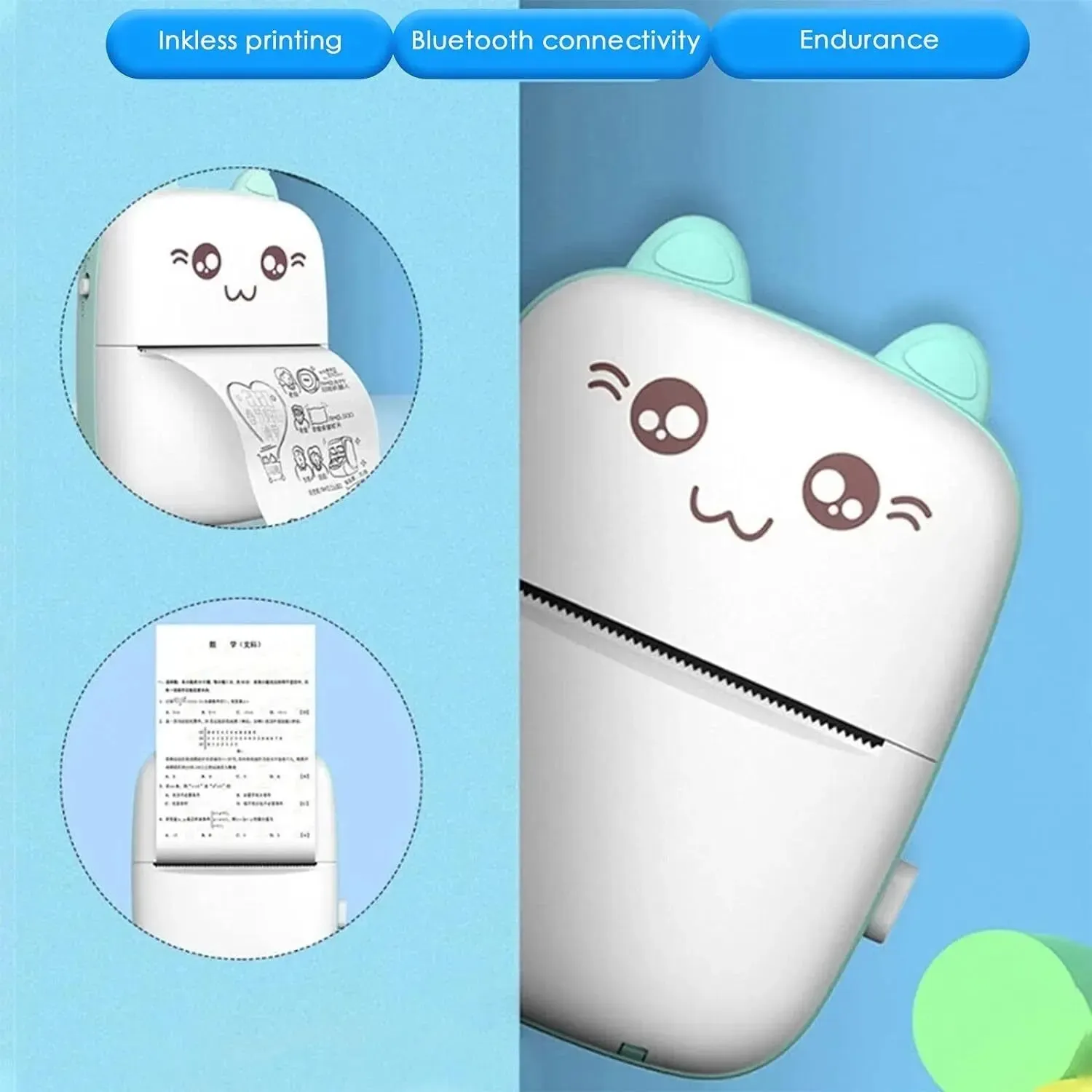Portable Bluetooth Thermal Label Photo Printer 1 Roll Thermal Paper