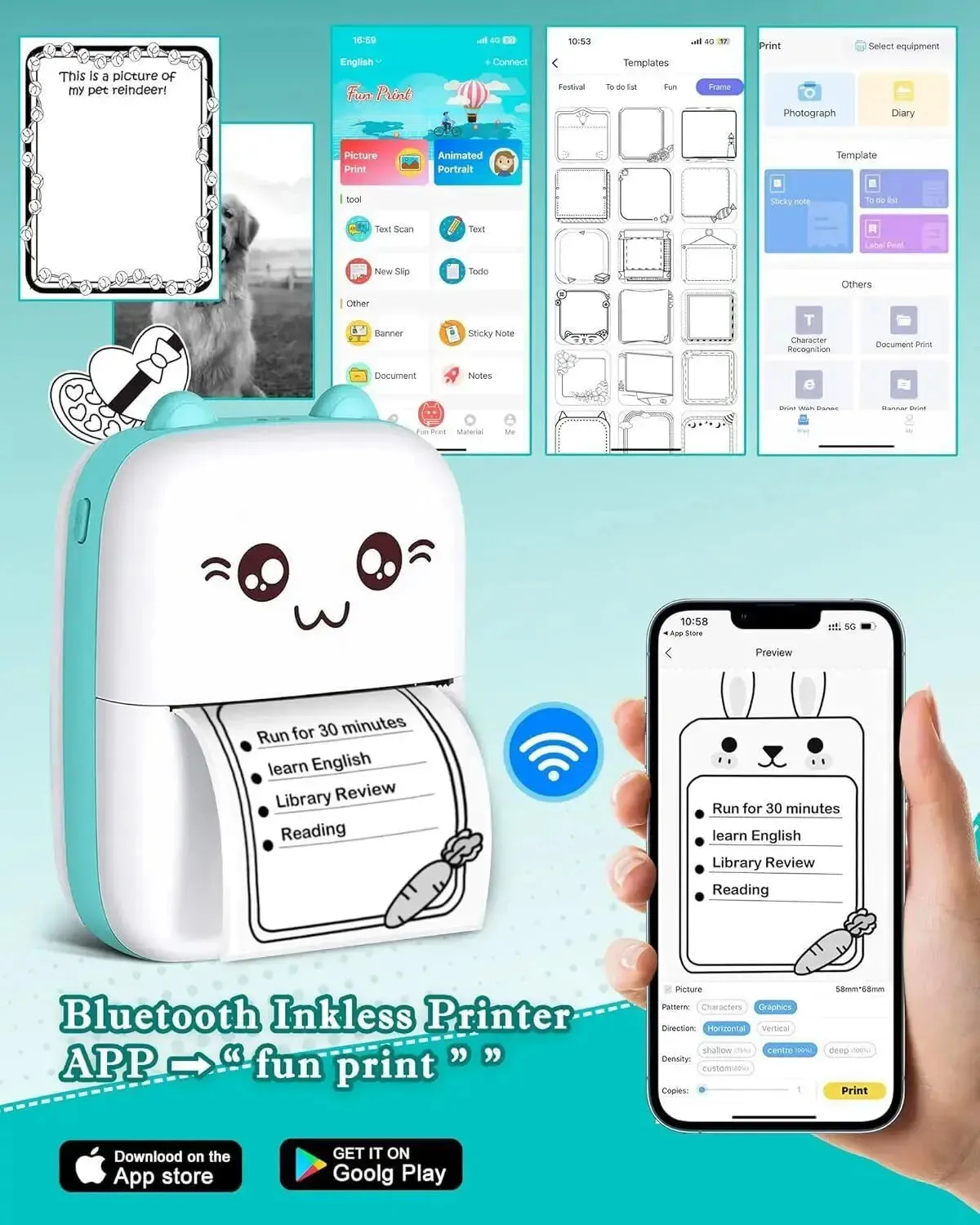 Portable Bluetooth Thermal Label Photo Printer 1 Roll Thermal Paper