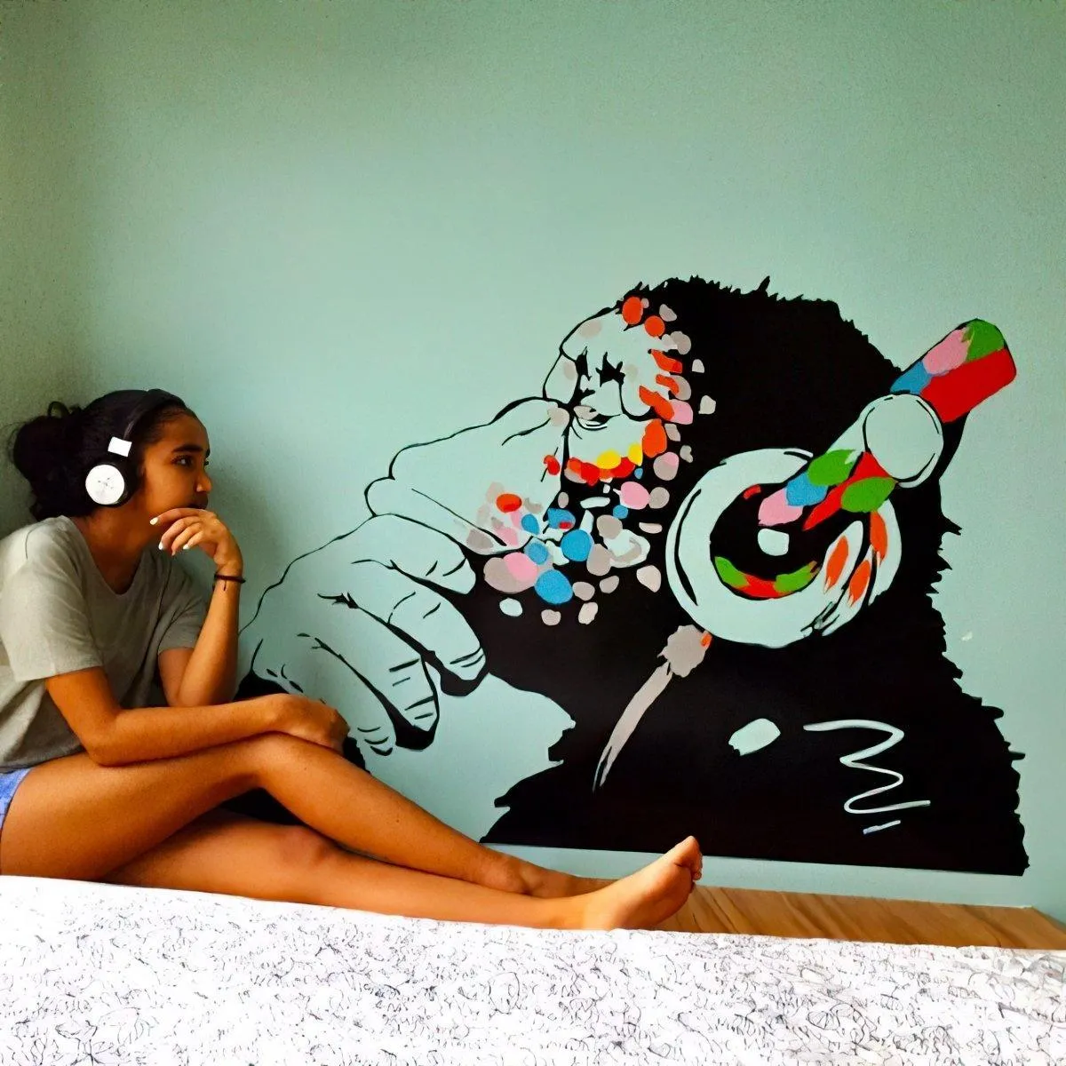 Primate Wall Decal - Contemplative Monkey Themed Wall Sticker for Kids Room Decoration