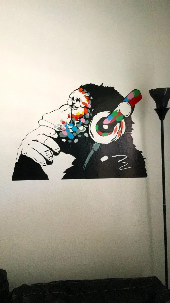 Primate Wall Decal - Contemplative Monkey Themed Wall Sticker for Kids Room Decoration